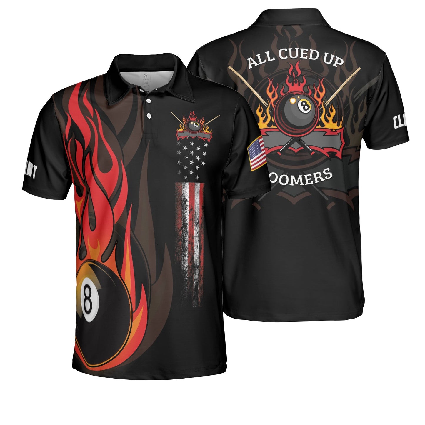 Billiards Men Polo Shirt, Billiard Fire 8 Ball USA Flag Polo Shirt, All Cued Up Boomers Shirt For Men, Gift For Billiards Lovers