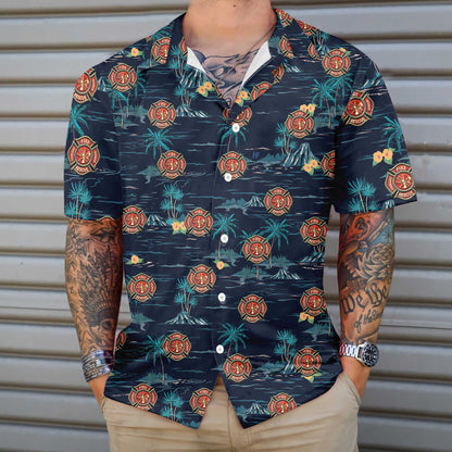 Tropical Navy Firefighter Hawaiian Shirt, All Gave Some Some Gave All Firefighter Aloha Shirt For Men, Perfect Gift For Firefighter