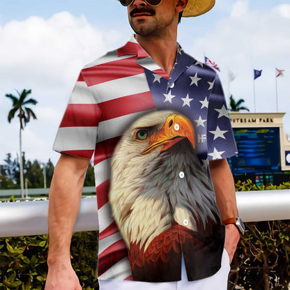 Eagle American Flag Hawaiian Shirt, USA Flag Aloha Shirt For Men & Women, Best Gift For Patriot, Husband, Wife, Boyfriend, Girlfriend