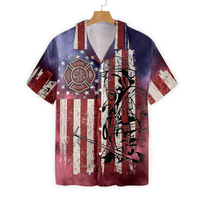 American Flag Fire Dept Firefighter Hawaiian Shirt, Fire Department Logo Firefighter Aloha Shirt For Men, Best Gift For Firefighter