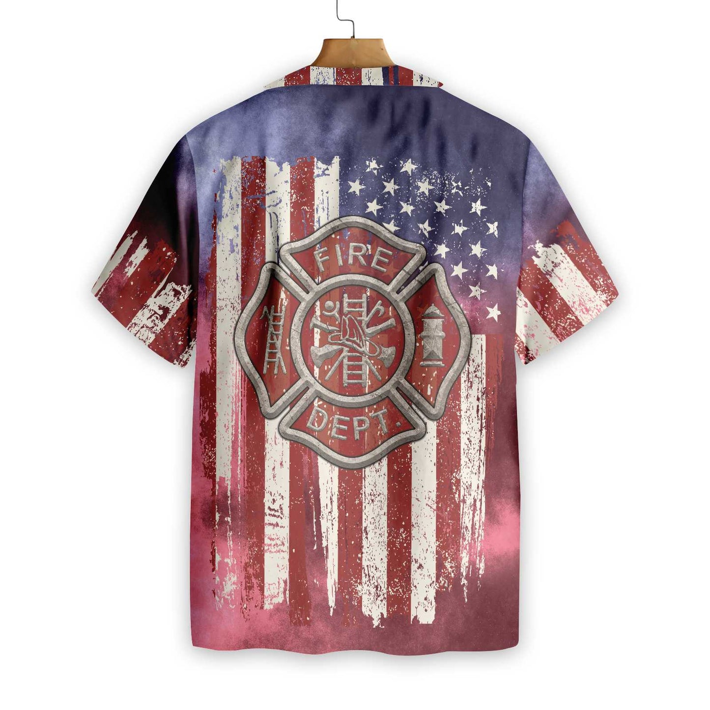 American Flag Fire Dept Firefighter Hawaiian Shirt, Fire Department Logo Firefighter Aloha Shirt For Men, Best Gift For Firefighter