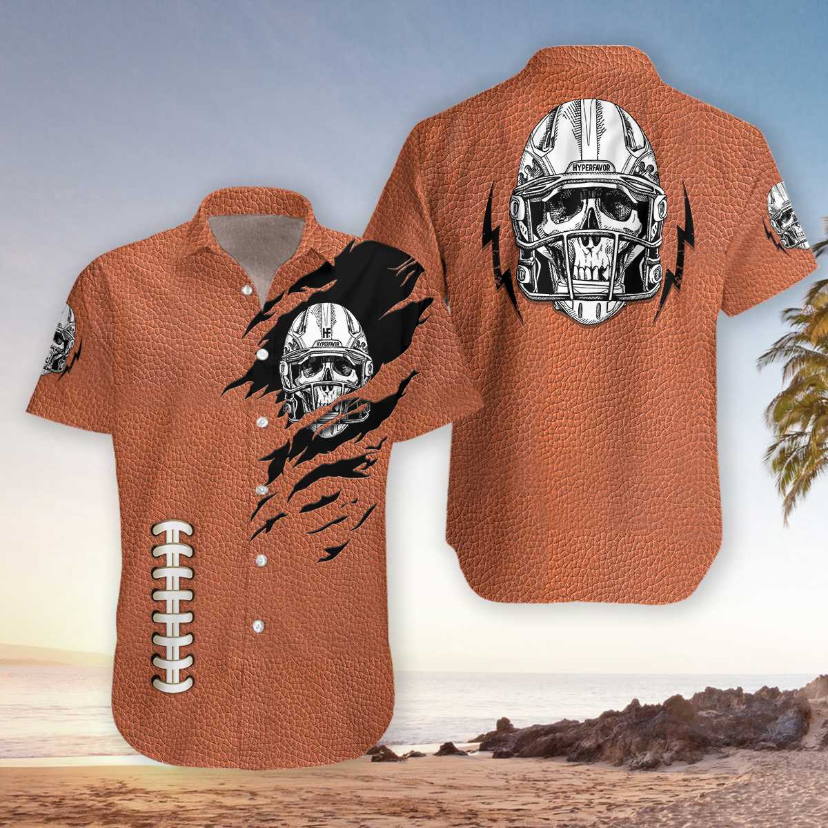 American Football Texture Hawaiian Shirt, Skull Helmet Aloha Shirt For Men & Women, Best Gift For Husband, Wife, Boyfriend, Girlfriend