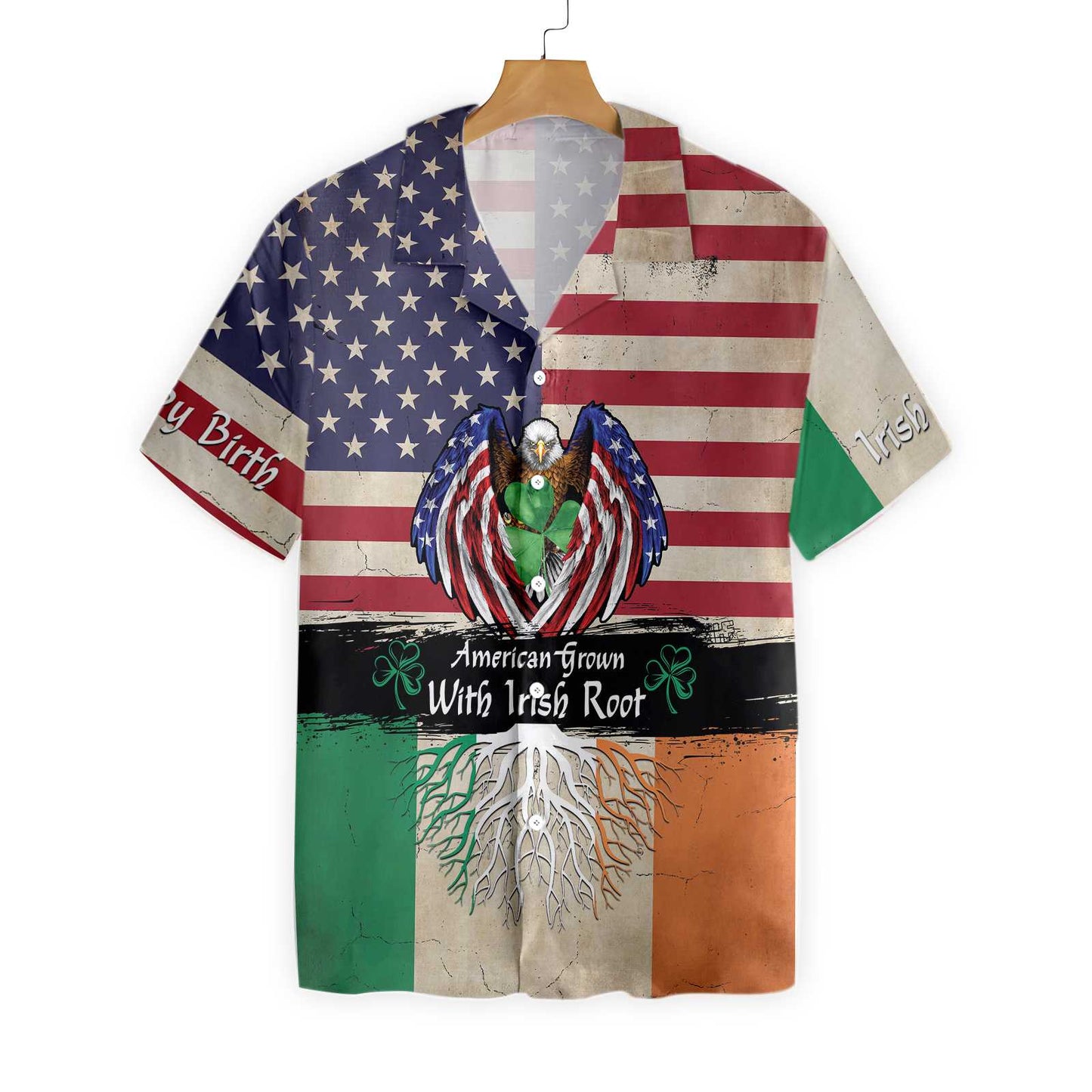 American Flag Eagle Hawaiian Shirt, American Grown With Irish Root Aloha Shirt For Men & Women, Best Gift For Husband, Wife, Boyfriend, Girlfriend