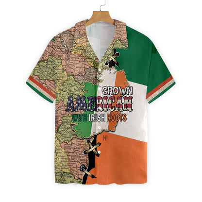 Map American Flag Hawaiian Shirt, Grown American With Irish Root Aloha Shirt For Men & Women, Best Gift For Husband, Wife, Boyfriend, Girlfriend