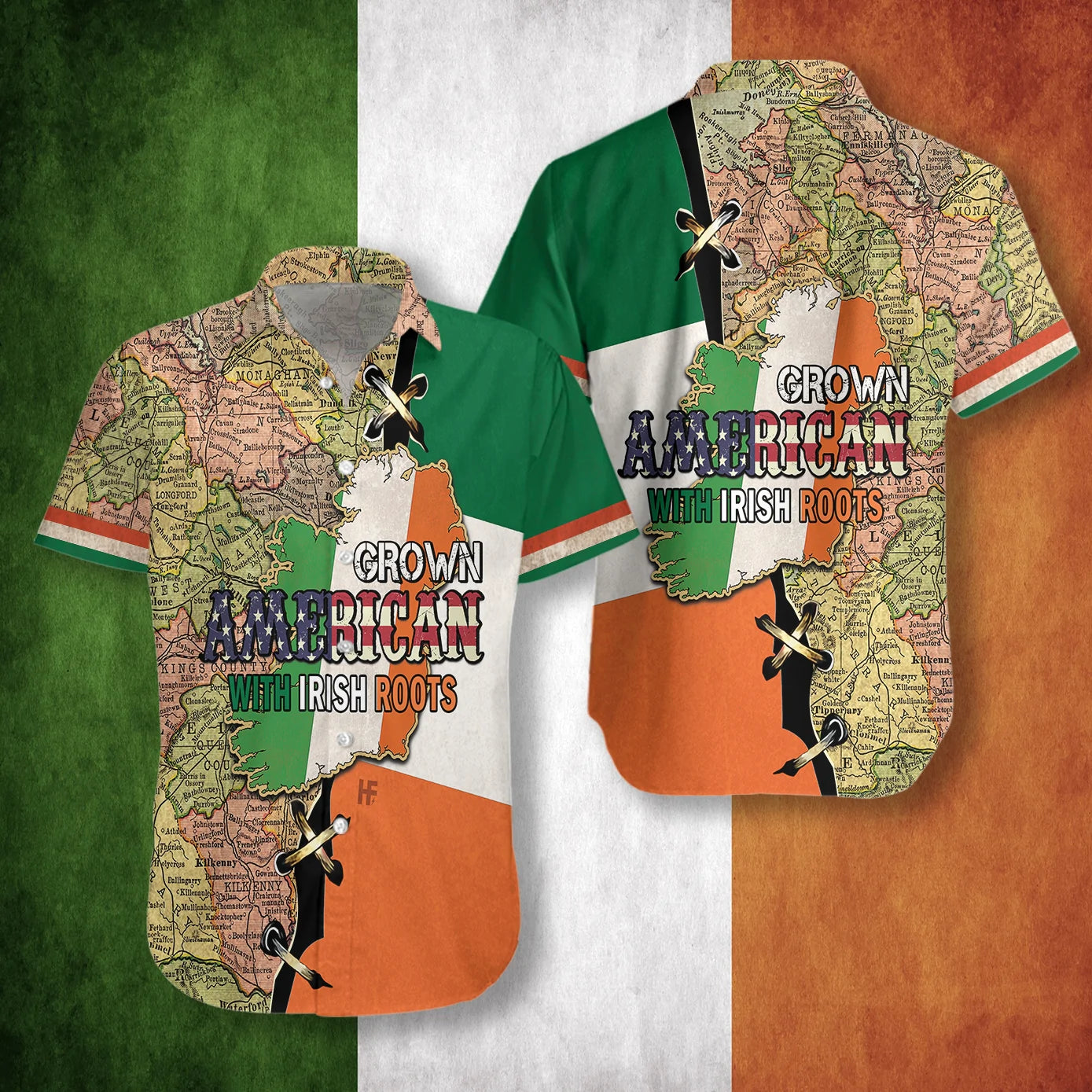 Map American Flag Hawaiian Shirt, Grown American With Irish Root Aloha Shirt For Men & Women, Best Gift For Husband, Wife, Boyfriend, Girlfriend