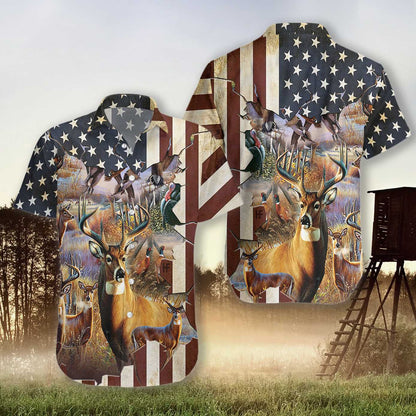 Hunter American Flag Hawaiian Shirt, Hunting Aloha Shirt For Men & Women, Best Gift For Husband, Wife, Boyfriend, Girlfriend
