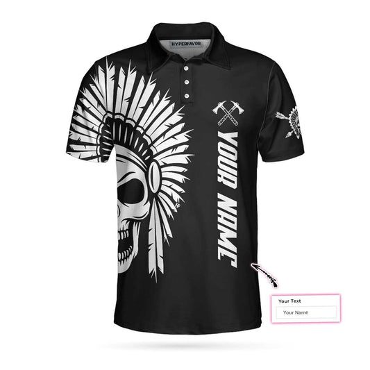 American Indian Skull Custom Men Polo Shirt, Personalized Skull Cherokee Print Shirt Design, Native American Polo Shirt