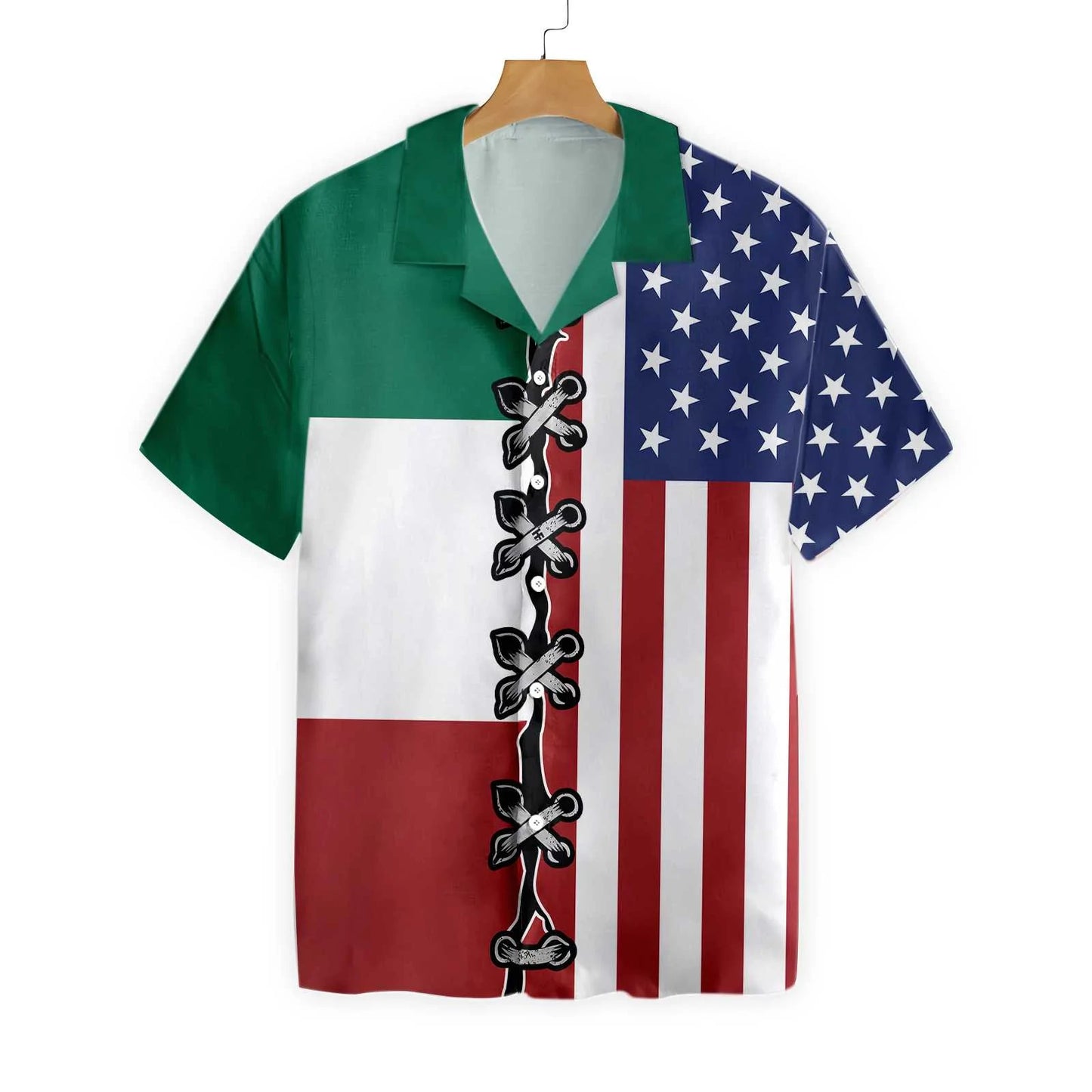 American Flag Mexico Flag Hawaiian Shirt, Patriot Aloha Shirt For Men & Women, Best Gift For Husband, Wife, Boyfriend, Girlfriend