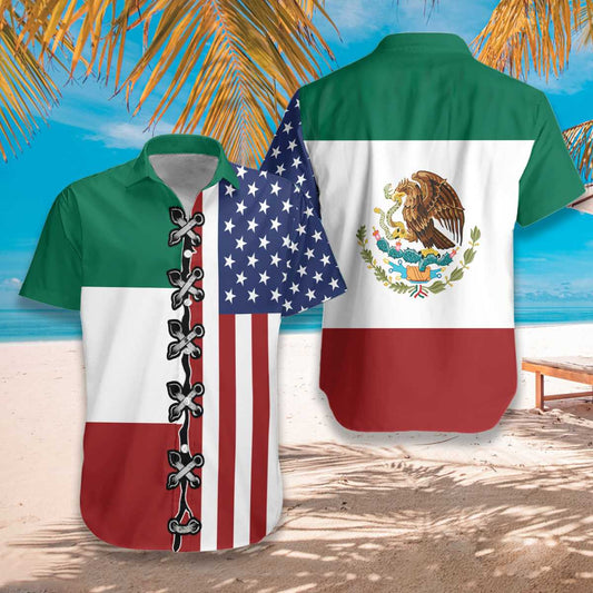 American Flag Mexico Flag Hawaiian Shirt, Patriot Aloha Shirt For Men & Women, Best Gift For Husband, Wife, Boyfriend, Girlfriend