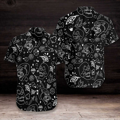 American Traditional Flash Tattoo Skull Hawaiian Shirt, Symbol Tattoo Aloha Shirt For Men & Women, Best Gift For Husband, Wife, Boyfriend, Girlfriend