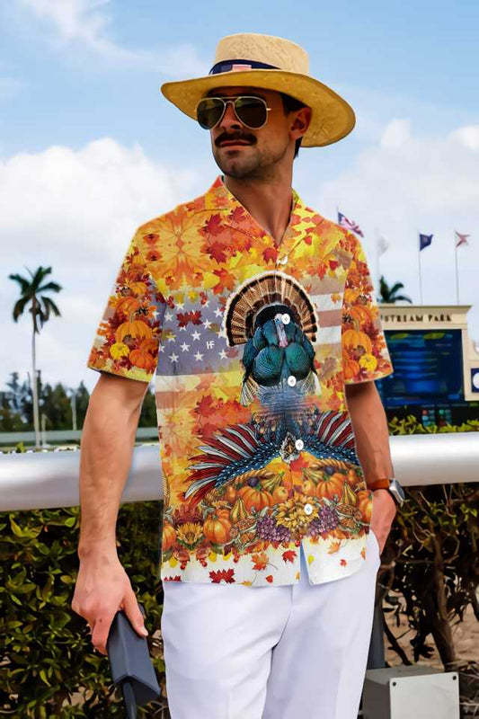 American Turkey Thanksgiving Hawaiian Shirt, Fall Aloha Shirt For Men & Women, Unique Gift For Thanksgiving Day