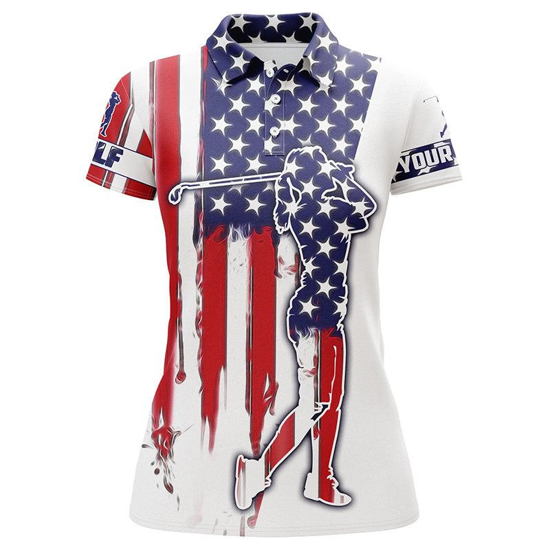 American Flag Womens Golf Polos Shirts Custom Name Patriot Golf Gifts, Golf Shirts For Women