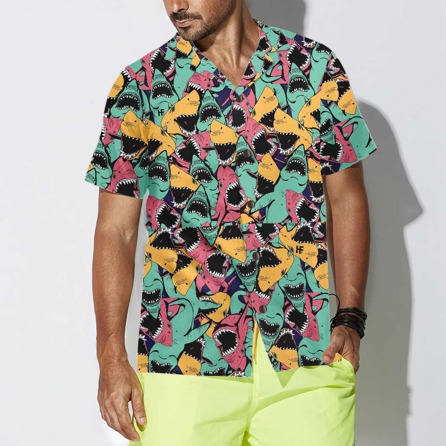 Angry Shark Seamless Pattern Hawaiian Shirt, Shark Shirt Button Up For Adults, Shark Print Aloha Shirt, Best Gift For Husband, Wife, Boyfriend, Girlfriend
