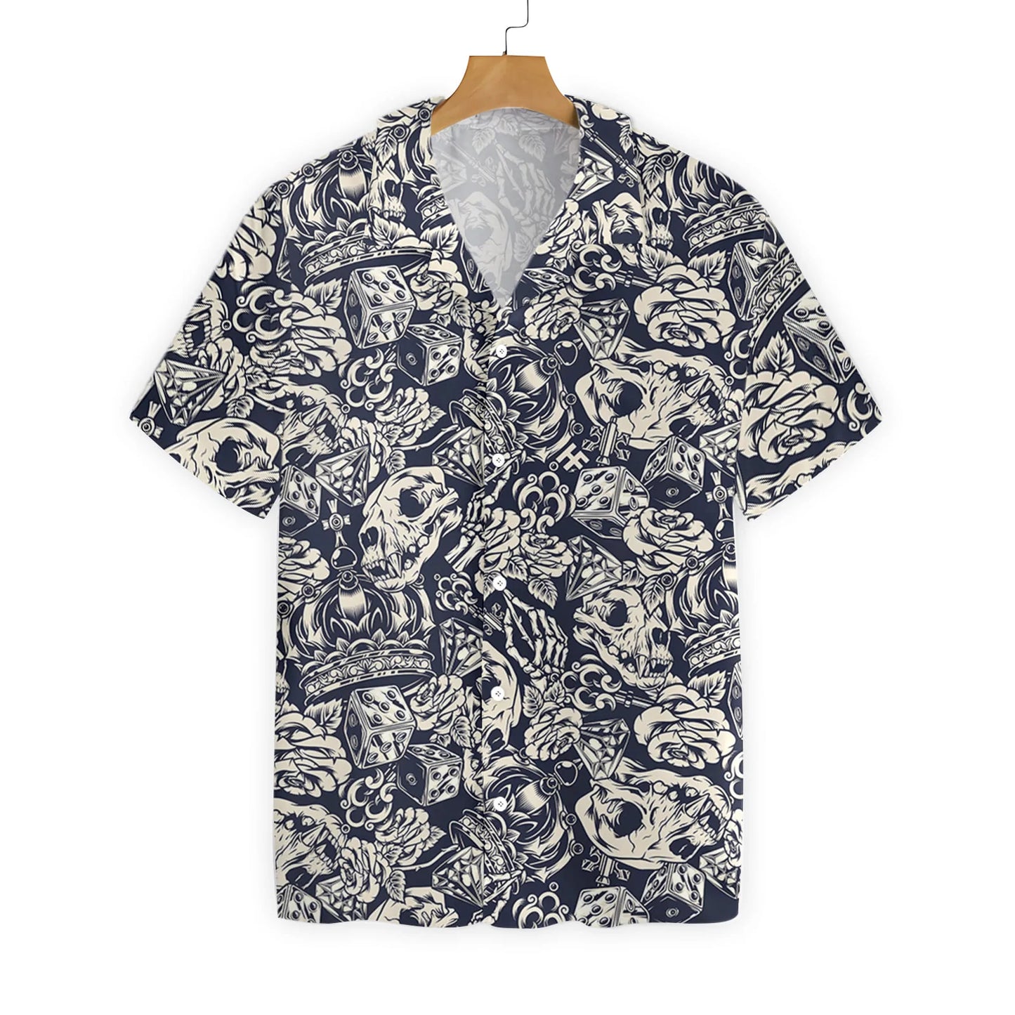 Apes Skull Seamless Pattern Hawaiian Shirt, Crown Rose Dice Hand Bones Aloha Shirt For Men & Women, Best Gift For Husband, Wife, Boyfriend, Girlfriend