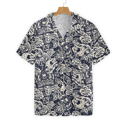 Apes Skull Seamless Pattern Hawaiian Shirt, Crown Rose Dice Hand Bones Aloha Shirt For Men & Women, Best Gift For Husband, Wife, Boyfriend, Girlfriend