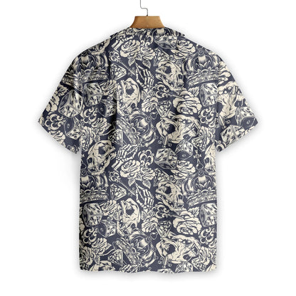 Apes Skull Seamless Pattern Hawaiian Shirt, Crown Rose Dice Hand Bones Aloha Shirt For Men & Women, Best Gift For Husband, Wife, Boyfriend, Girlfriend