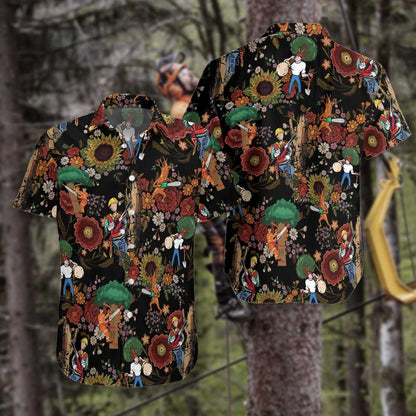 Arborist Proud Hawaiian Shirt, Flower Tree Pattern Aloha Shirt For Men & Women, Best Gift For Arborist, Husband, Wife, Boyfriend, Girlfriend