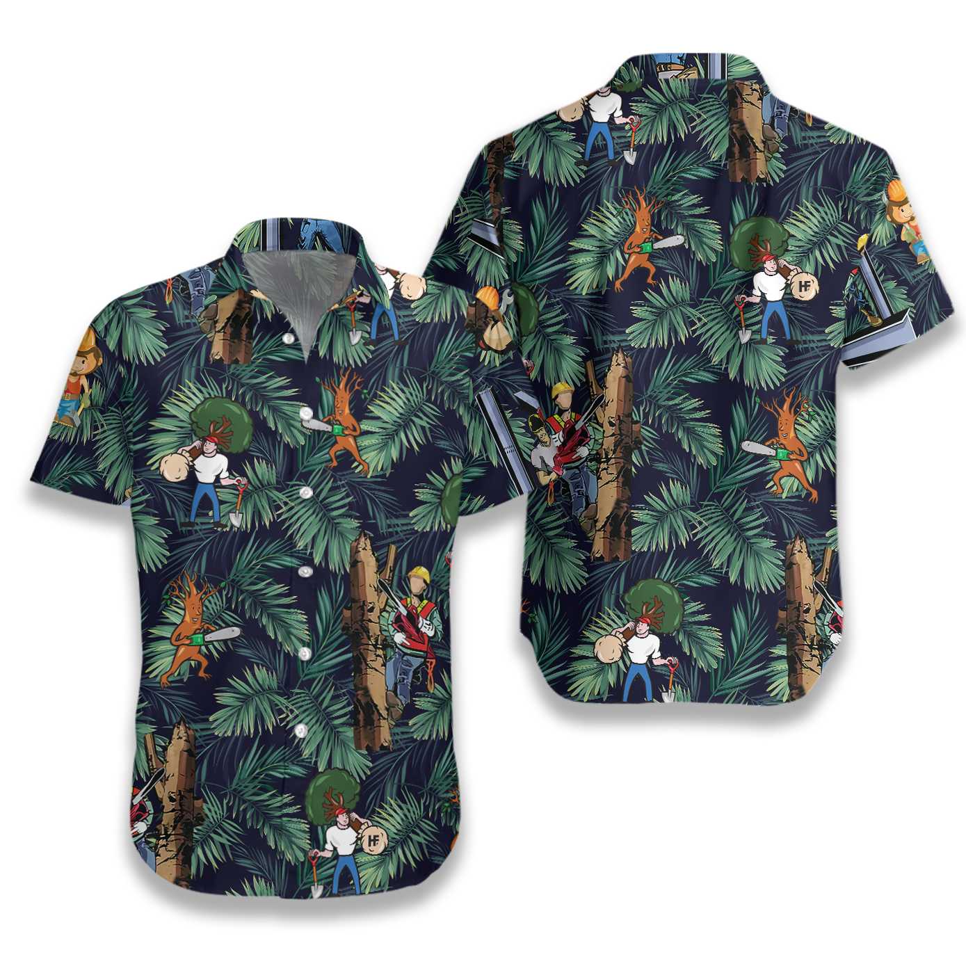 Arborist Proud Hawaiian Shirt, Leaves Pattern Navy Aloha Shirt For Men & Women, Best Gift For Arborist, Husband, Wife, Boyfriend, Girlfriend