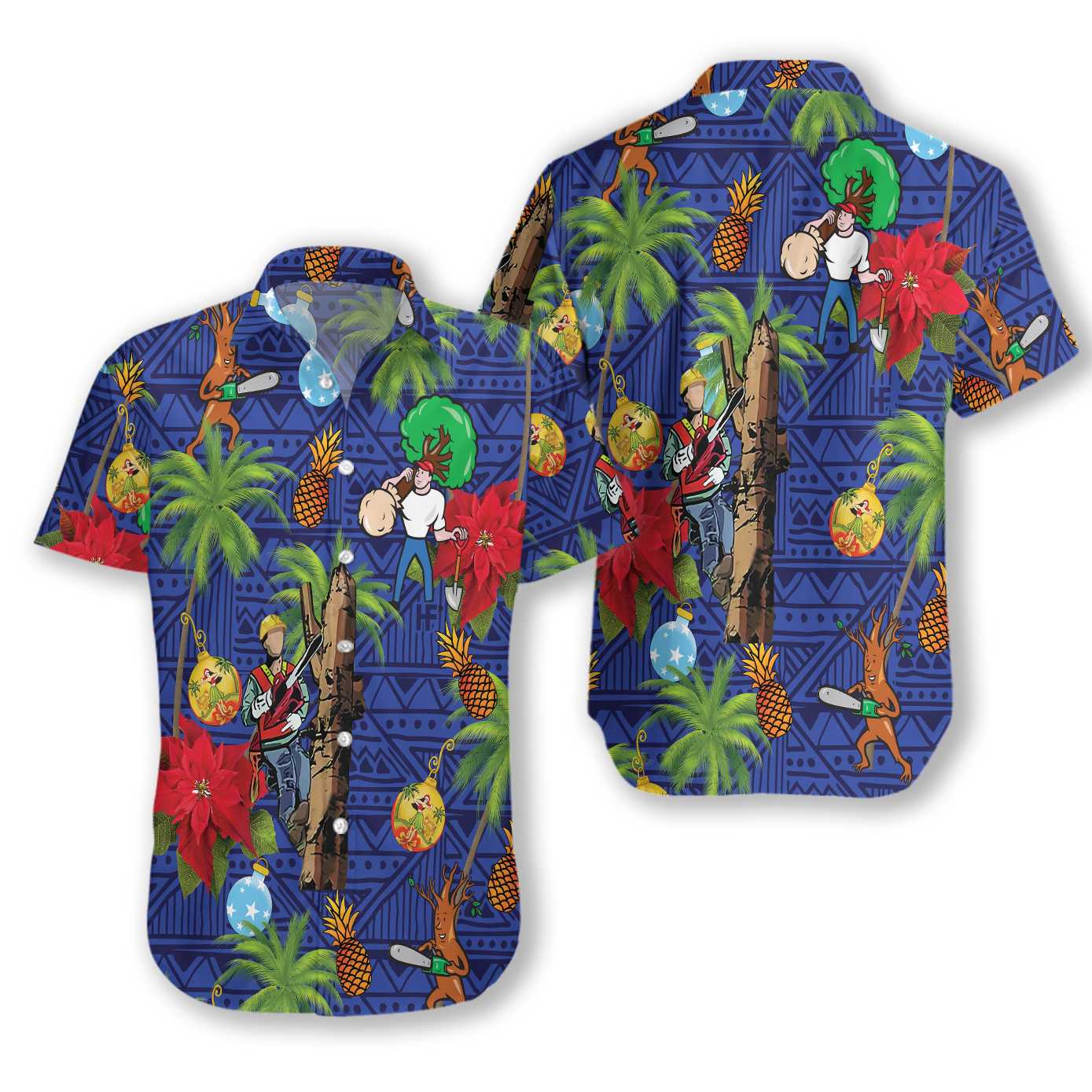 Arborist Proud Hawaiian Shirt, Flower Tree Poinsettia Pattern Aloha Shirt For Men & Women, Best Gift For Arborist, Husband, Wife, Boyfriend, Girlfriend