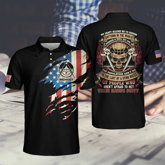 American Flag Skull Architect Men Polo Shirt, My Craft Allows Me To Design Anything Polo Shirt, Crazy Architect Shirt For Men