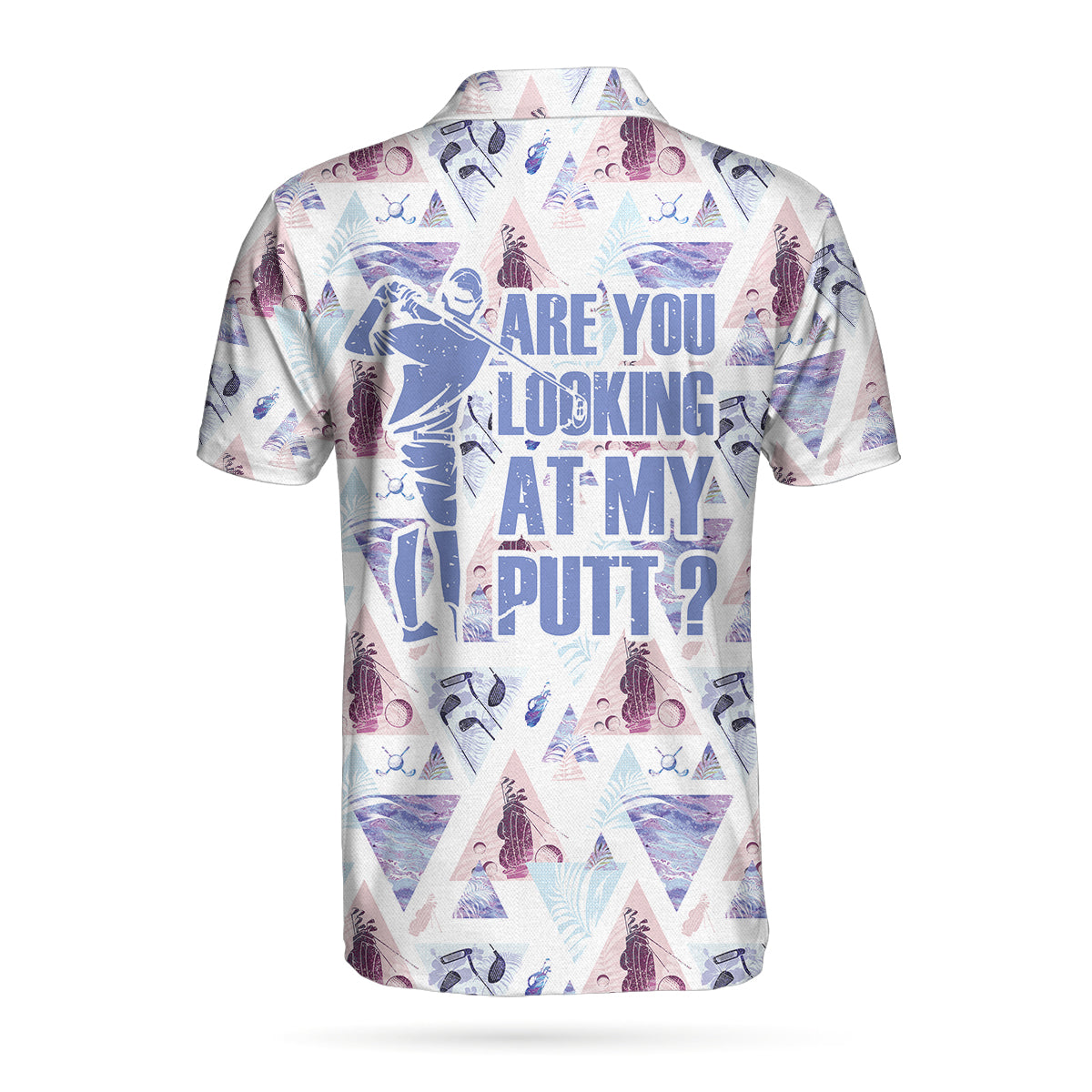 Geometric Triangle Pattern Short Sleeve Golf Men Polo Shirt, Are You Looking At My Putt Polo Shirt, Funny Golf Shirt For Men