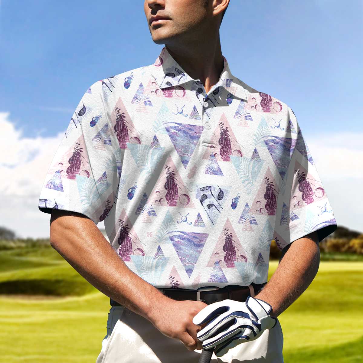 Geometric Triangle Pattern Short Sleeve Golf Men Polo Shirt, Are You Looking At My Putt Polo Shirt, Funny Golf Shirt For Men