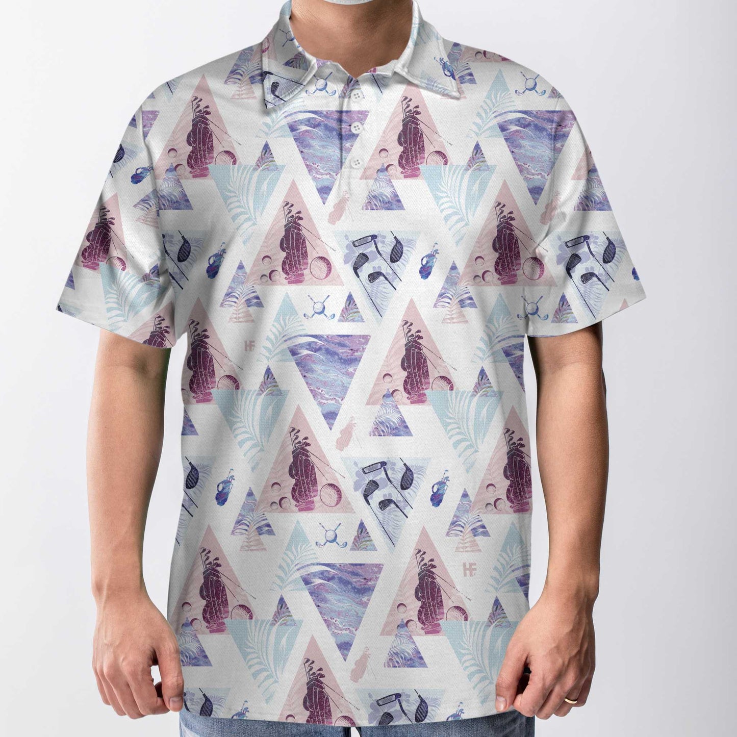 Geometric Triangle Pattern Short Sleeve Golf Men Polo Shirt, Are You Looking At My Putt Polo Shirt, Funny Golf Shirt For Men