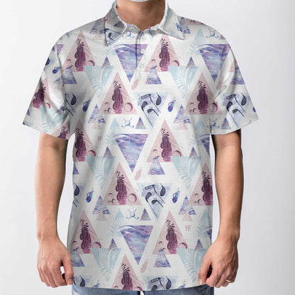 Geometric Triangle Pattern Short Sleeve Golf Men Polo Shirt, Are You Looking At My Putt Polo Shirt, Funny Golf Shirt For Men