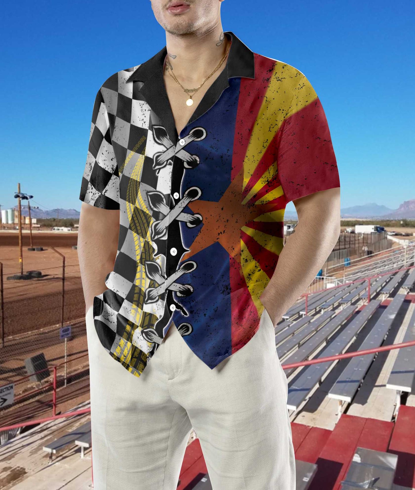 Racing Arizona Flag Hawaiian Shirt, Racing Flag Aloha Shirt For Men & Women, Best Gift For Summer, Husband, Wife, Boyfriend, Girlfriend
