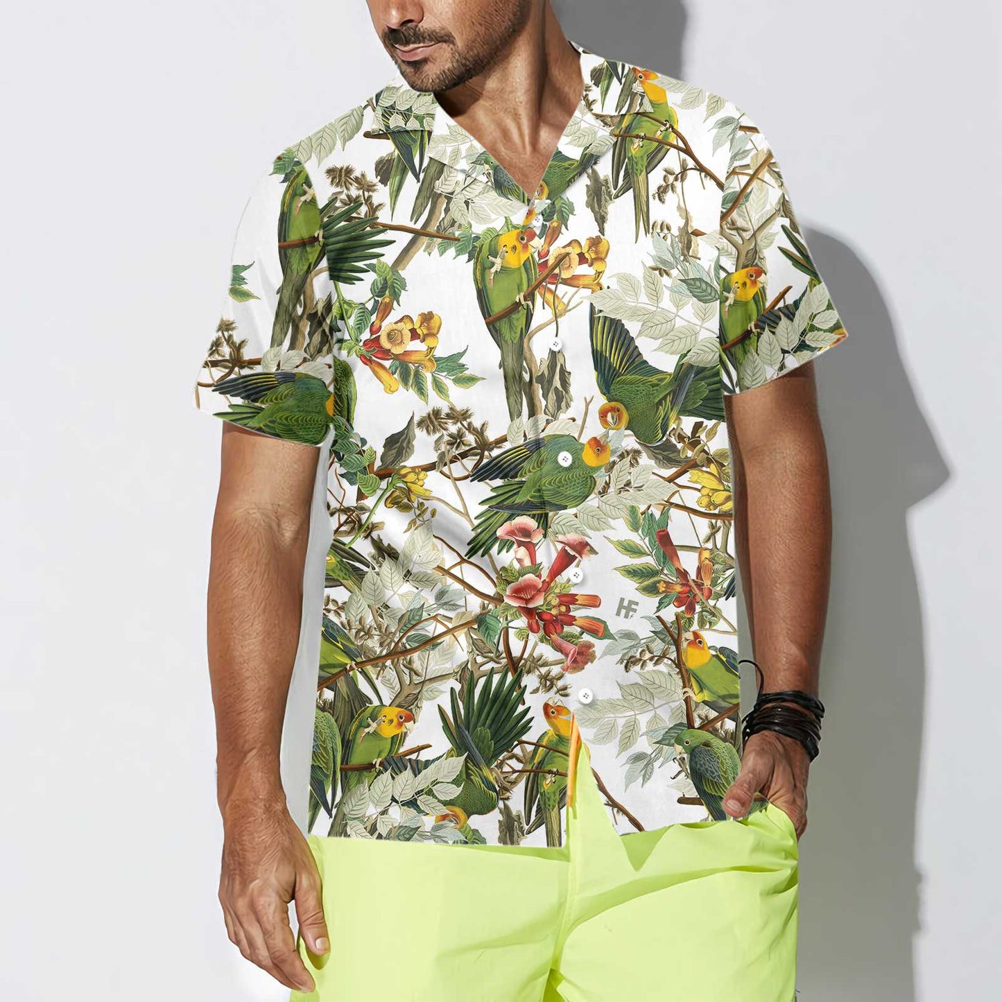 Audubon Carolina Parrot Hawaiian Shirt, Tropical Flower Aloha Shirt For Men & Women, Best Gift For Summer, Husband, Wife, Boyfriend, Girlfriend