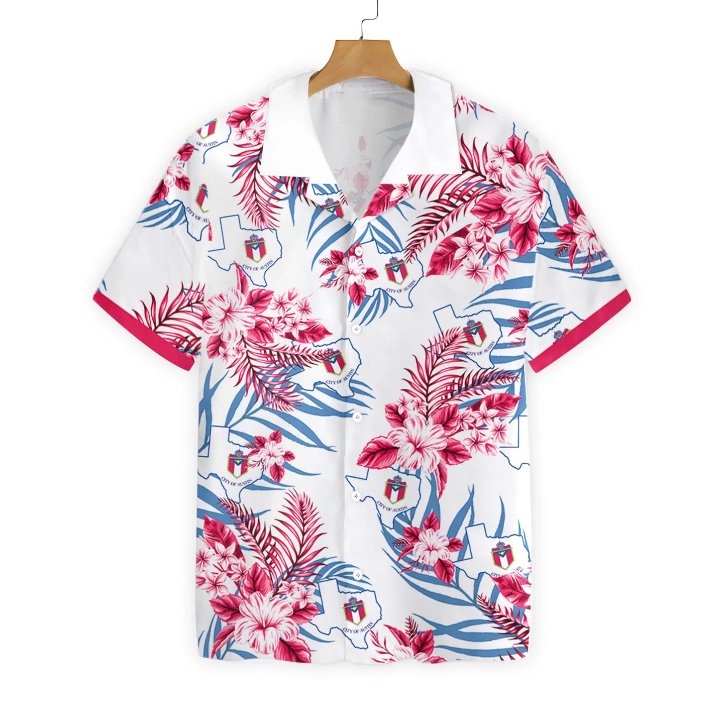 Texas Map Austin Proud Tropical Flower Hawaiian Shirt, City Of Austin Aloha Shirt For Men & Women, Best Gift For Summer, Husband, Wife, Boyfriend, Girlfriend