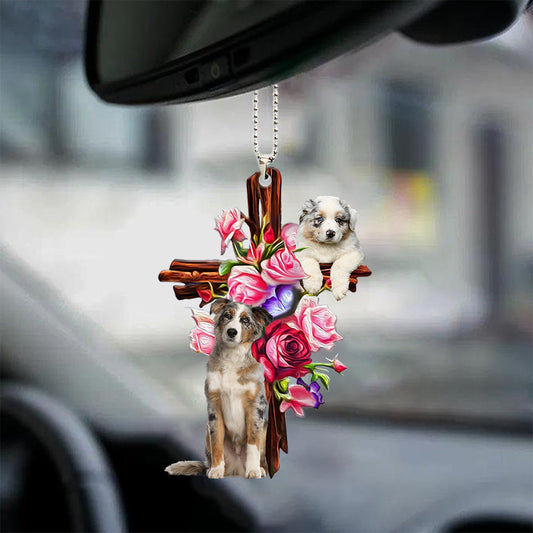 Australian Shepherd Roses and Jesus Ornament - Dog Car Hanging Ornament - Gift For Dog Mom, Dog Lover, Dog Owner