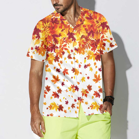 Autumn Leaves On White Thanksgiving Hawaiian Shirt, Fall Leaves Aloha Shirt for Men And Women, Unique Gift For Thanksgiving Day