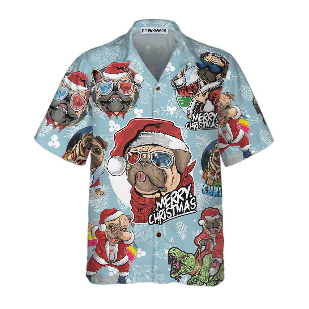 Pug Hawaiian Shirt, Awesome Xmas Pug Party Christmas Aloha Shirts, Funny Christmas Gift For Pug Lovers, Dog Lovers