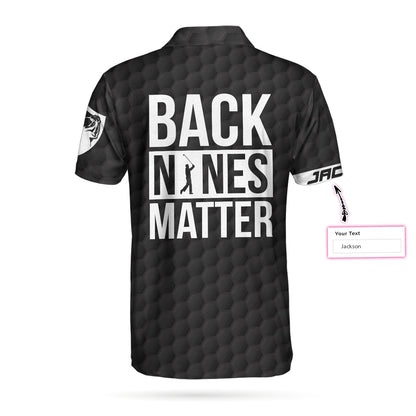 Men Polo Shirt - Back Nines Matter Custom Polo Shirt, Black Theme American Flag Polo Shirt - Gift For Golfer - Best Personalized Golf Shirt For Men