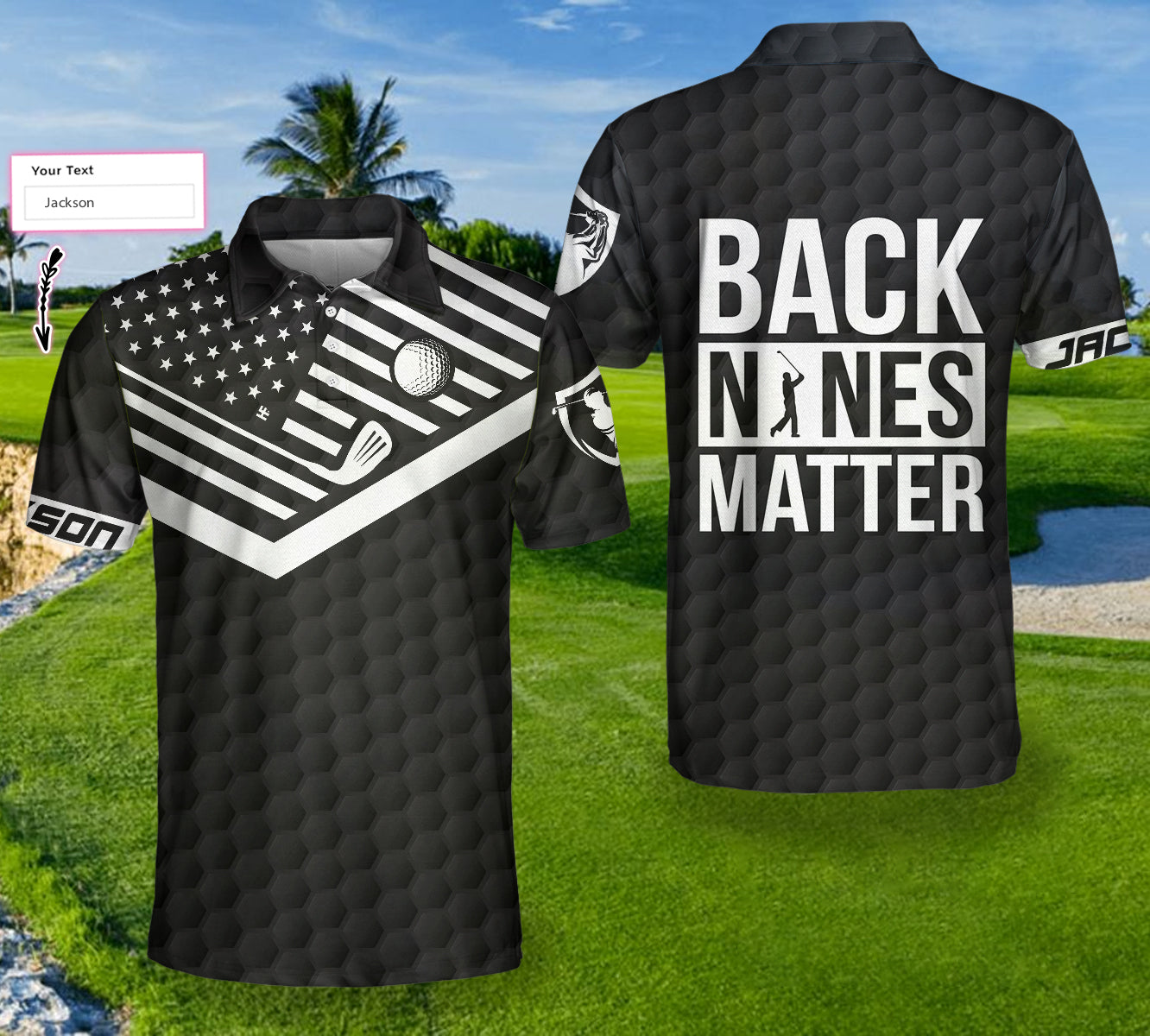 Men Polo Shirt - Back Nines Matter Custom Polo Shirt, Black Theme American Flag Polo Shirt - Gift For Golfer - Best Personalized Golf Shirt For Men