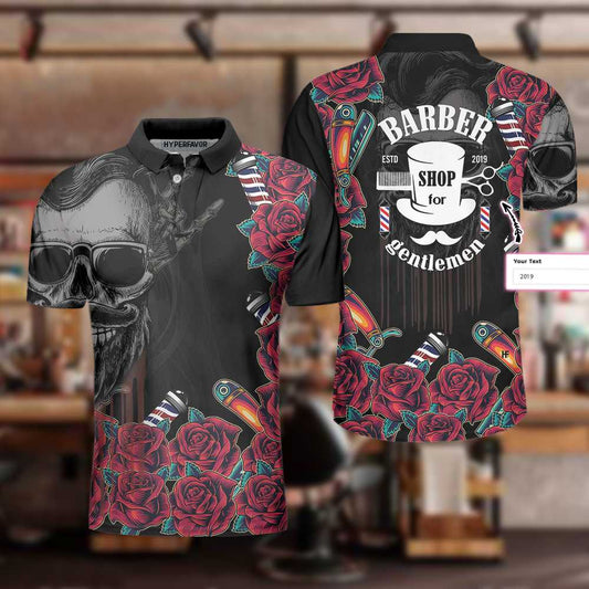 Barber Shop For Gentleman Custom Men Polo Shirt, Skull Barber Men Polo Shirt, Personalized Gift For Hairdressers
