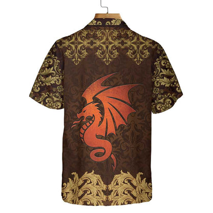 Baroque Dark Brown Dragon Hawaiian Shirt, Vintage Pattern Dragon Aloha Shirt Summer For Men, Best Gift For Dragon Lovers, Summer, Husband, Boyfriend