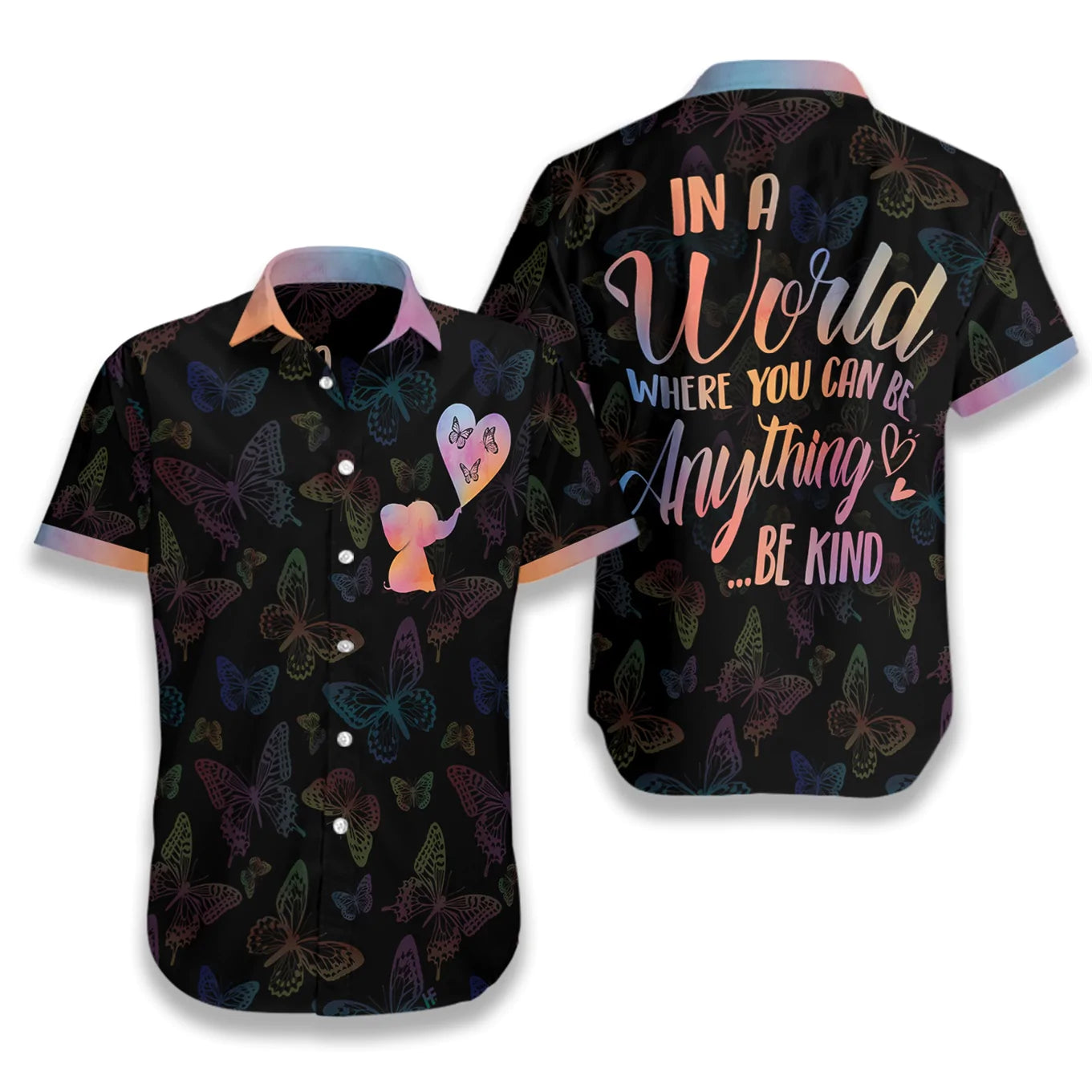 In A World Where You Can Be Anything Hawaiian Shirt, Be Kind Hawaiian Shirt, Galaxy Butterflies Aloha Shirt For Men - Perfect Gift For Butterfly Lovers, Friends, Husband, Boyfriend, Family