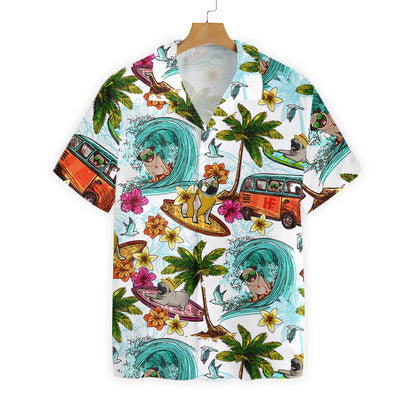 Beach Pugs Hawaiian Shirt, Pugs Surfing On Beach, Tropical Summer Aloha Shirt For Men And Women- Perfect Gift For Pug Lovers, Friends, Husband, Boyfriend, Family