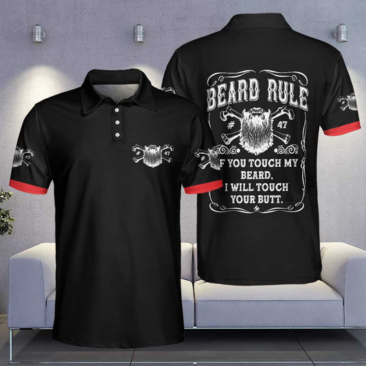 Beard Rule Short Sleeve Black Men Polo Shirt, If You Touch My Beard Polo Shirt, Best Beard Shirt For Men