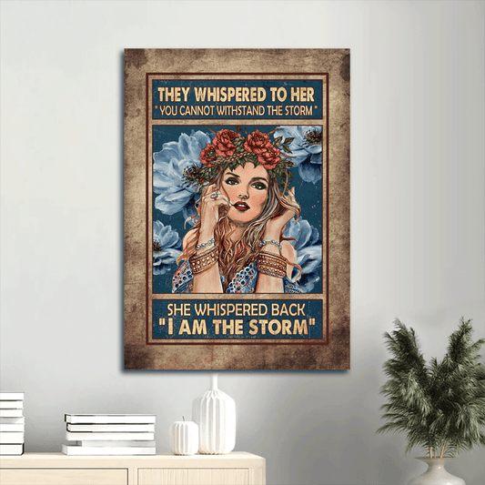 Jesus Portrait Canvas- Beautiful hippie girl, Flower wreath canvas- Gift for Christian- They whispered to her