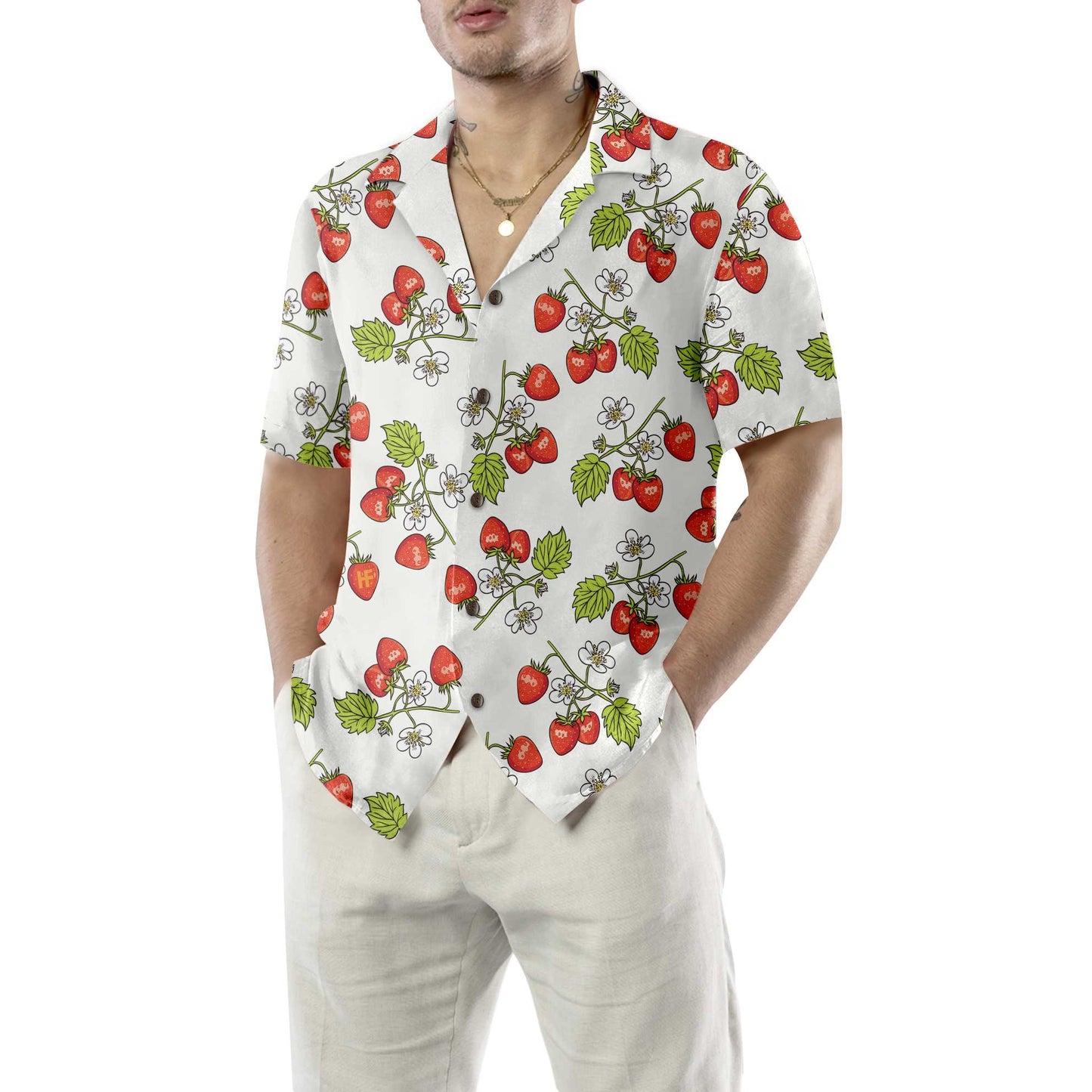 Beautiful Strawberry Seamless Pattern Hawaiian Shirt, Strawberry Shirt For Men And Women, Strawberry Print Shirt, Perfect Gift For Lovers, Friends, Husband, Boyfriends, Family