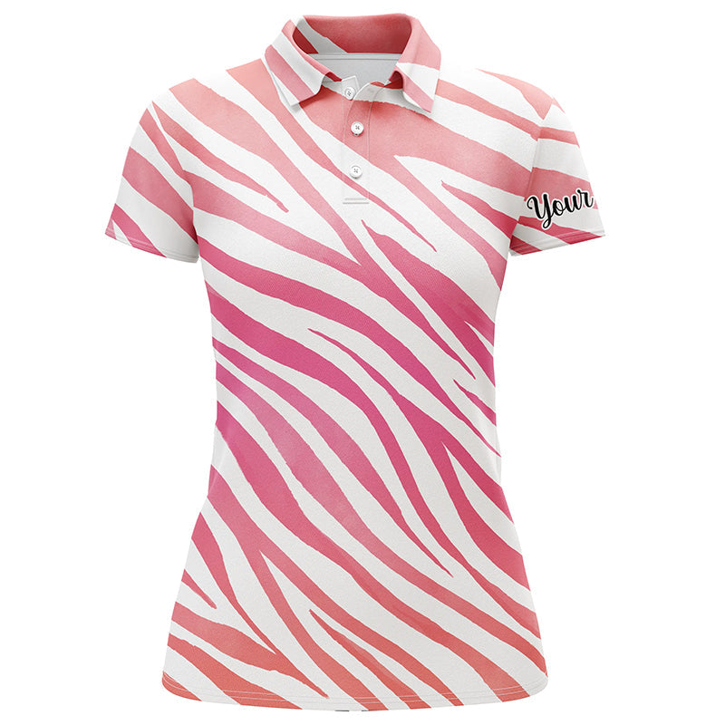 Beautiful Pink Zebra Pattern Womens Golf Polo Shirts Custom Name Gift For Golf Lovers