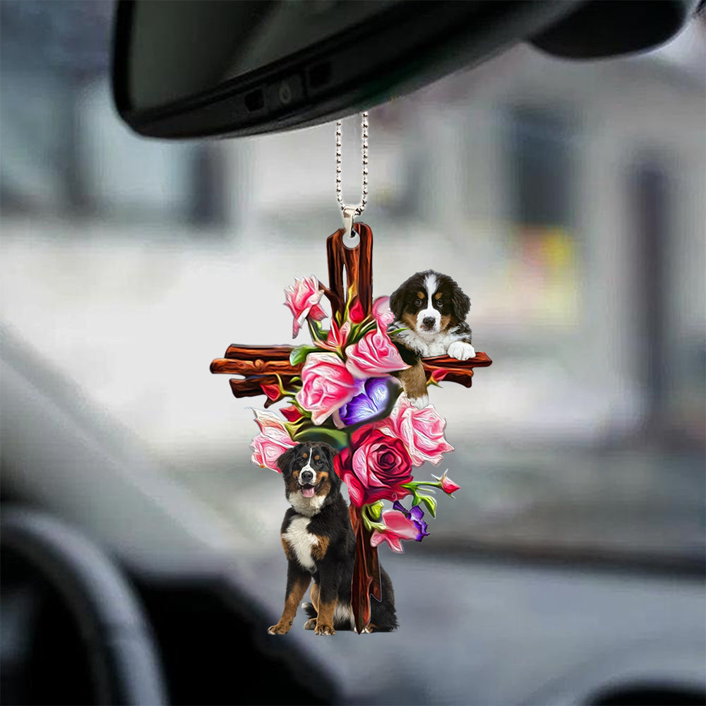 Bernese Mountain Roses and Jesus Ornament - Dog Car Hanging Ornament - Gift For Dog Mom, Dog Lover, Dog Owner