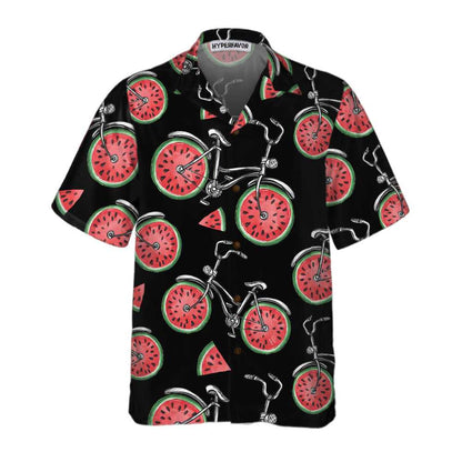 Bicycles With Watermelon Wheels Hawaiian Shirt, Funny Cycling Shirt For Men And Women, Tropical Summer Fruits Aloha Shirt, Perfect Gift For Summer Fruits Lovers, Friends, Husband, Boyfriend, Family