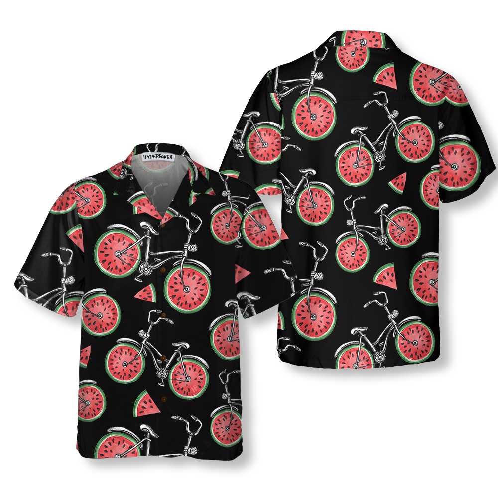 Bicycles With Watermelon Wheels Hawaiian Shirt, Funny Cycling Shirt For Men And Women, Tropical Summer Fruits Aloha Shirt, Perfect Gift For Summer Fruits Lovers, Friends, Husband, Boyfriend, Family