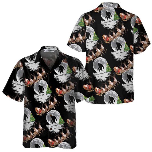 Bigfoot Santa Claus On Christmas Day Hawaiian Shirt, Funny Christmas Shirt For Men, Bigfoot Christmas Hawaiian Shirt For Men, Perfect Gift For Christmas Lovers, Friends, Husband, Boyfriend, Family