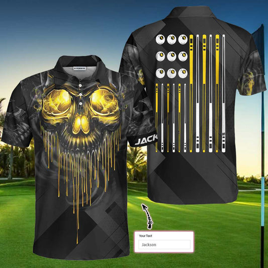 Men Polo Shirt - Billiards Pool Player Skull Custom Polo Shirt, Skull Billiards Shirt For Billiards Players, Personalized Billiards Gift