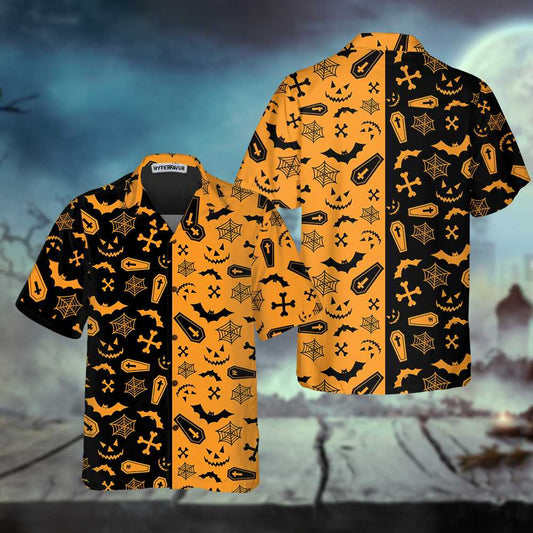Black And Orange Spooky Halloween Hawaiian Shirt, Halloween Pattern Shirt, Best Halloween Husband, Wife, Boyfriend, Girlfriend, Family, Friends